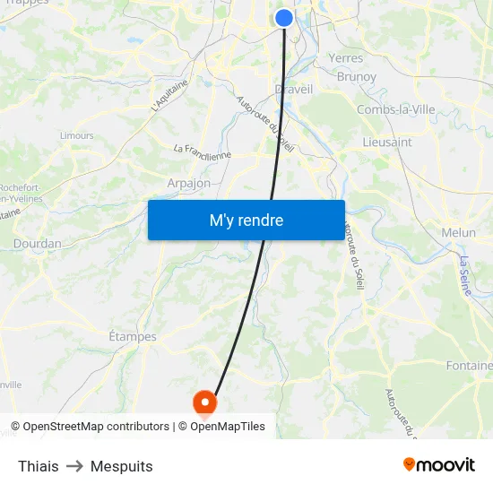 Thiais to Mespuits map