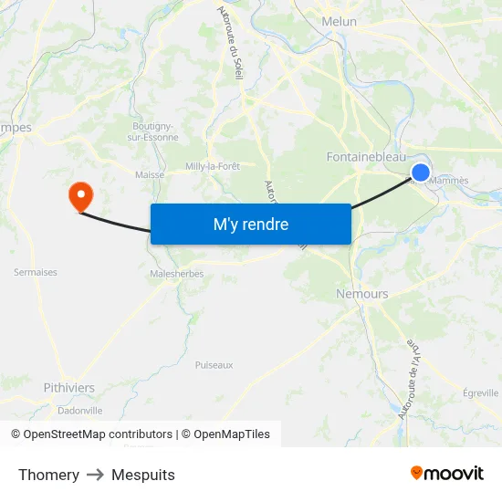 Thomery to Mespuits map