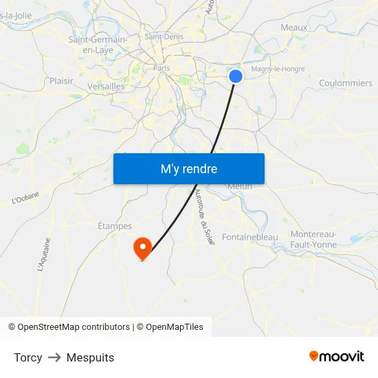 Torcy to Mespuits map