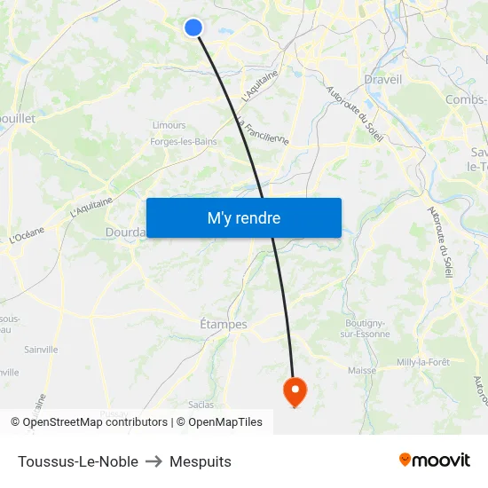 Toussus-Le-Noble to Mespuits map