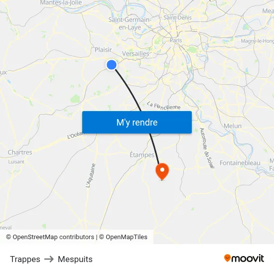 Trappes to Mespuits map