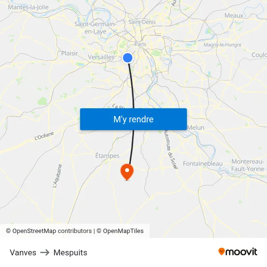 Vanves to Mespuits map