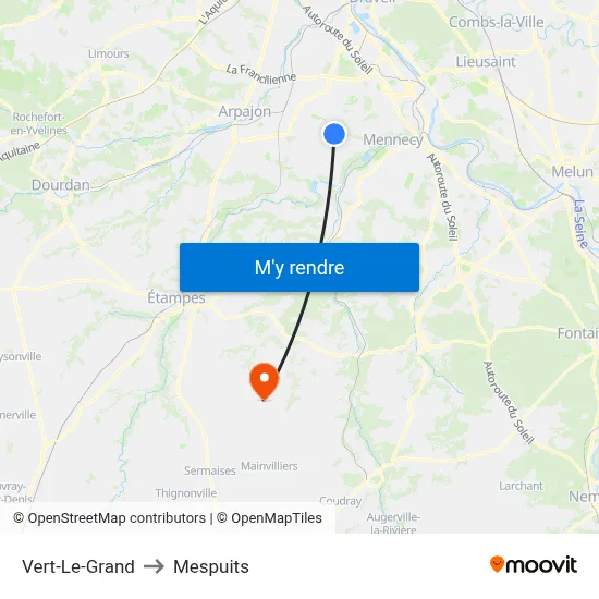 Vert-Le-Grand to Mespuits map