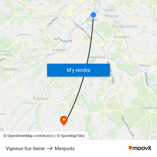 Vigneux-Sur-Seine to Mespuits map