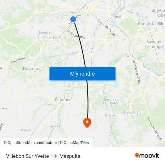 Villebon-Sur-Yvette to Mespuits map