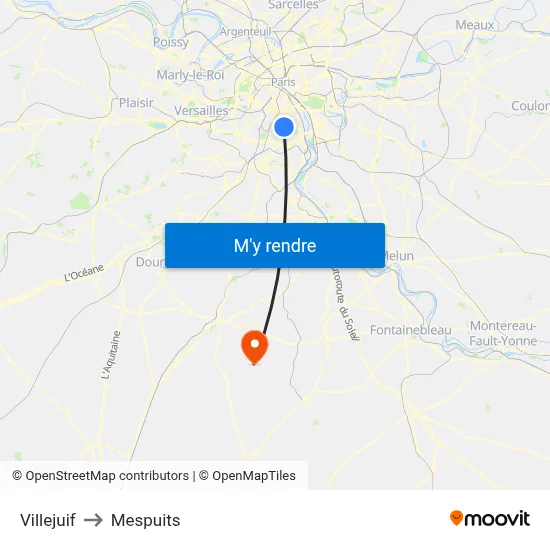 Villejuif to Mespuits map