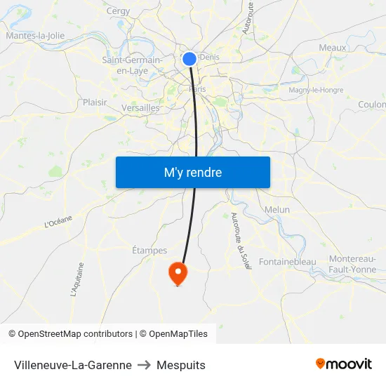 Villeneuve-La-Garenne to Mespuits map