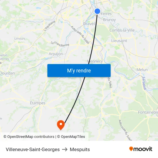 Villeneuve-Saint-Georges to Mespuits map