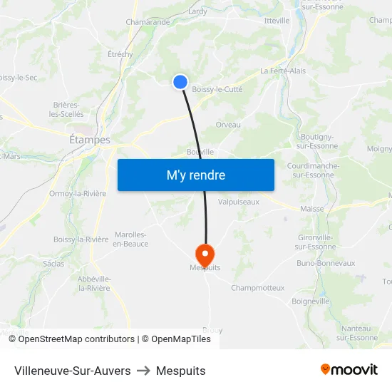 Villeneuve-Sur-Auvers to Mespuits map