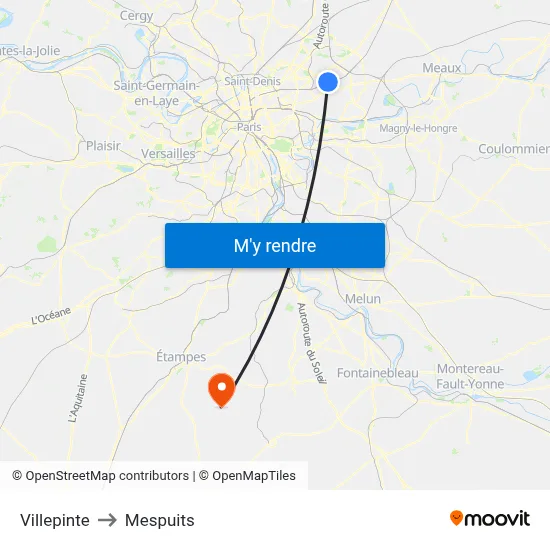 Villepinte to Mespuits map