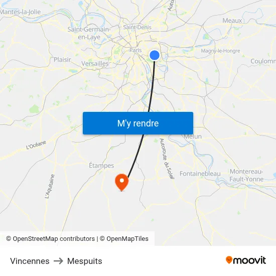Vincennes to Mespuits map