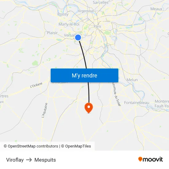 Viroflay to Mespuits map