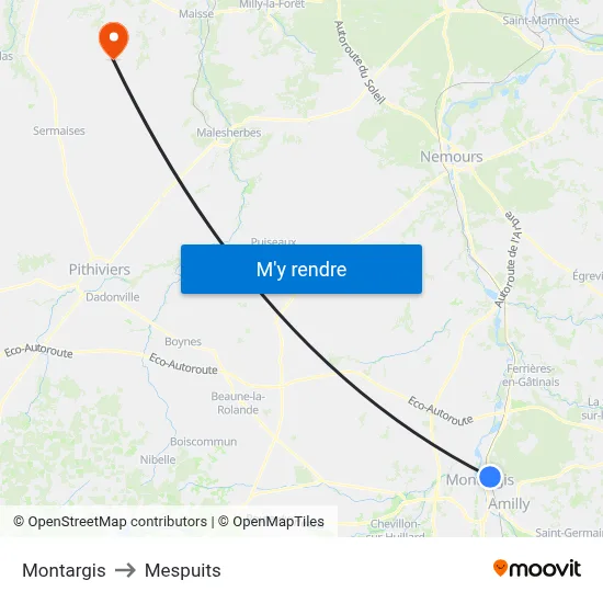 Montargis to Mespuits map