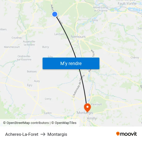 Acheres-La-Foret to Montargis map