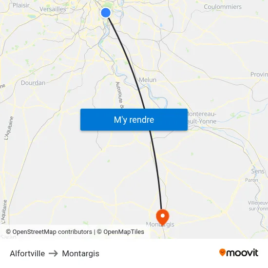 Alfortville to Montargis map