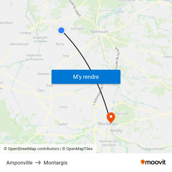 Amponville to Montargis map