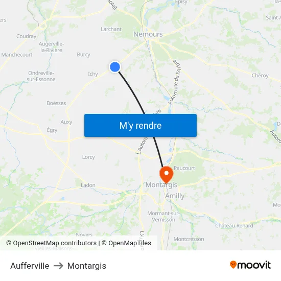 Aufferville to Montargis map