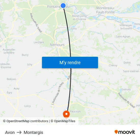 Avon to Montargis map