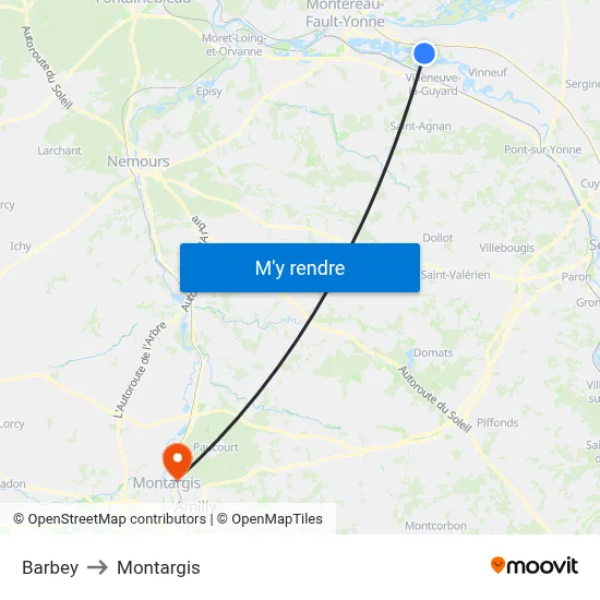 Barbey to Montargis map