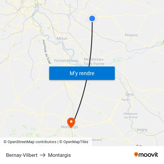 Bernay-Vilbert to Montargis map