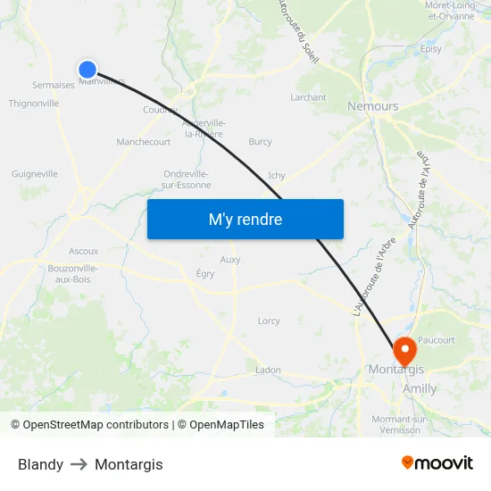 Blandy to Montargis map