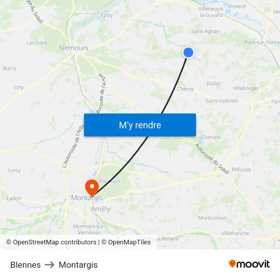 Blennes to Montargis map