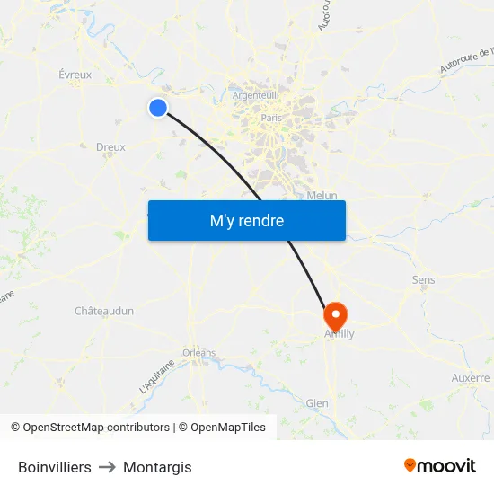 Boinvilliers to Montargis map