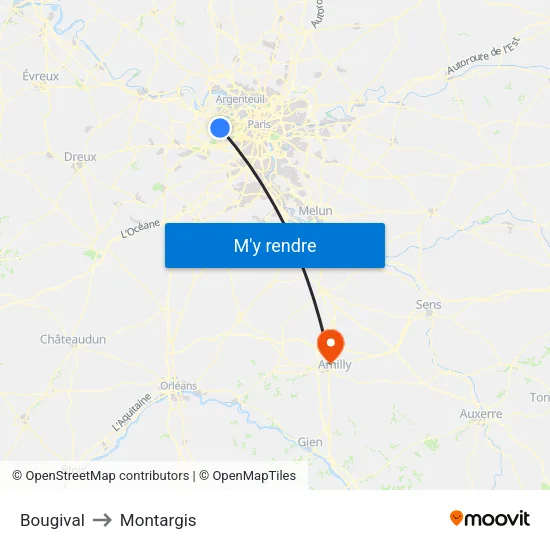 Bougival to Montargis map