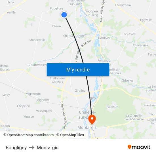Bougligny to Montargis map
