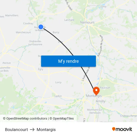 Boulancourt to Montargis map