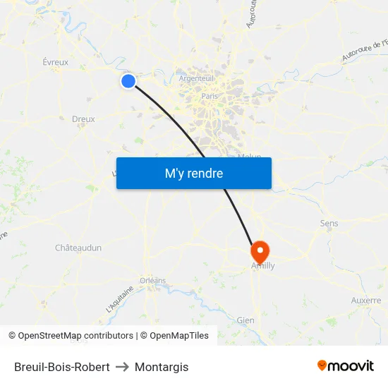 Breuil-Bois-Robert to Montargis map