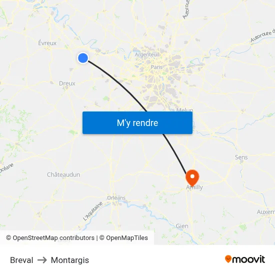 Breval to Montargis map