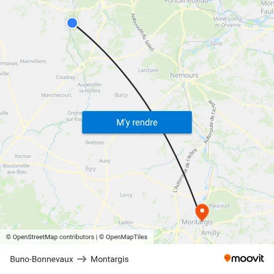 Buno-Bonnevaux to Montargis map