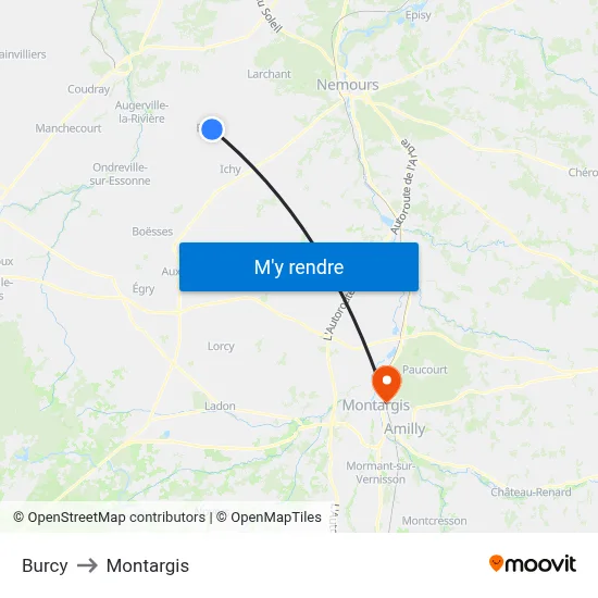 Burcy to Montargis map