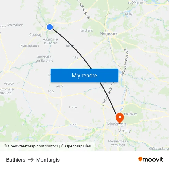 Buthiers to Montargis map