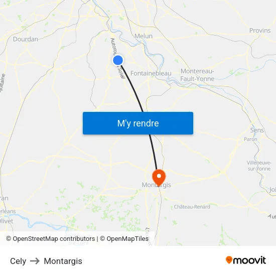 Cely to Montargis map