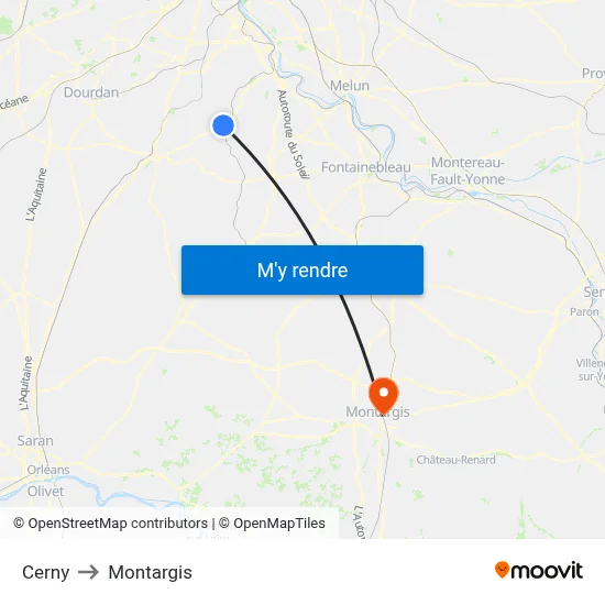 Cerny to Montargis map