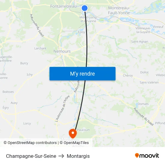 Champagne-Sur-Seine to Montargis map