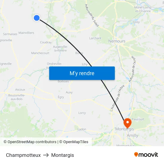 Champmotteux to Montargis map