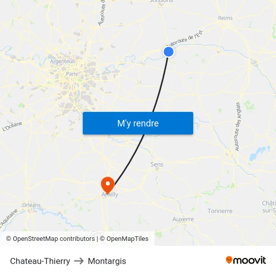 Chateau-Thierry to Montargis map