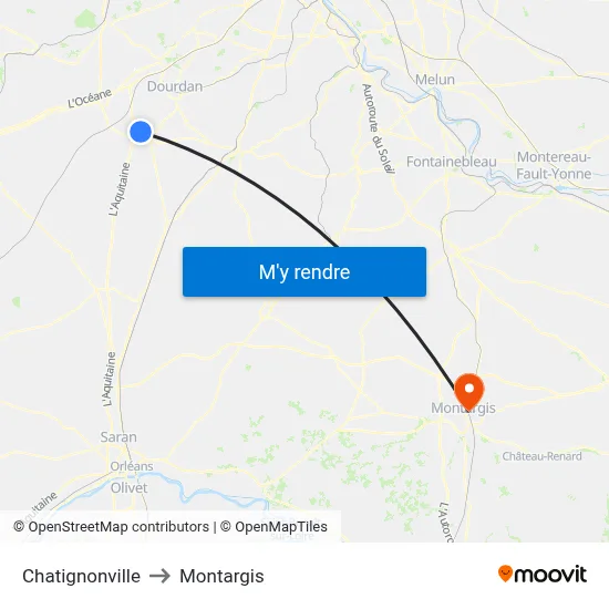 Chatignonville to Montargis map