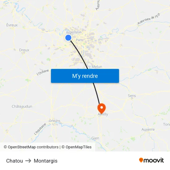 Chatou to Montargis map