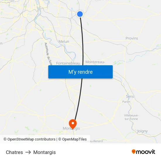 Chatres to Montargis map