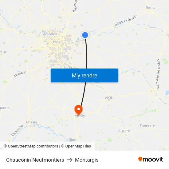 Chauconin-Neufmontiers to Montargis map
