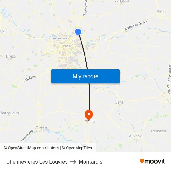 Chennevieres-Les-Louvres to Montargis map