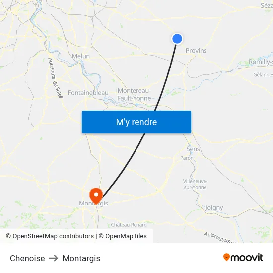 Chenoise to Montargis map