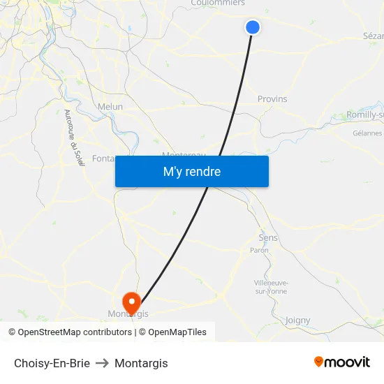 Choisy-En-Brie to Montargis map