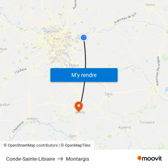 Conde-Sainte-Libiaire to Montargis map