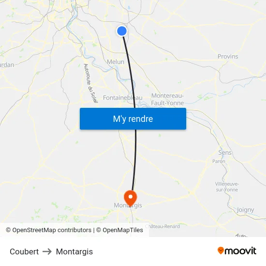 Coubert to Montargis map