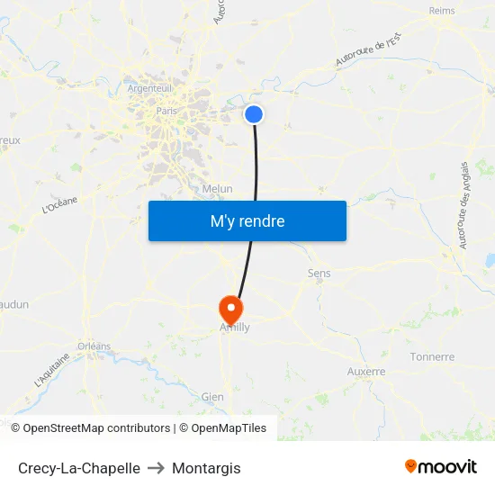 Crecy-La-Chapelle to Montargis map